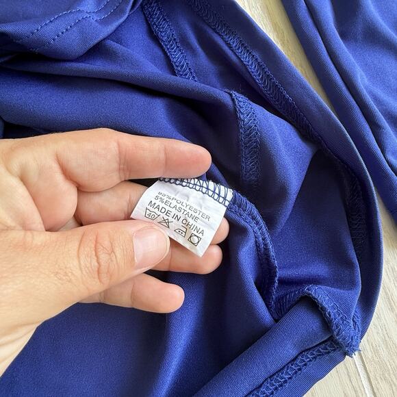 Royal Blue Long Sleeve Stretch Wrap V-Neck Top – Size Large - Picture 4 of 5